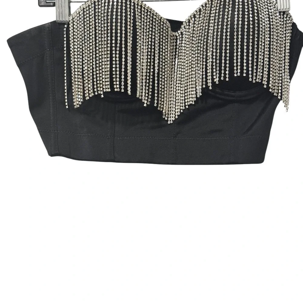 Black Rhinestone Embellished Brassiere Top Size 38C Cowboy Carter Concert Y2K